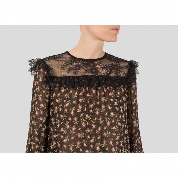 Philosophy Di Lorenzo Serafini Floral Print Lace-Panelled Silk Blouse