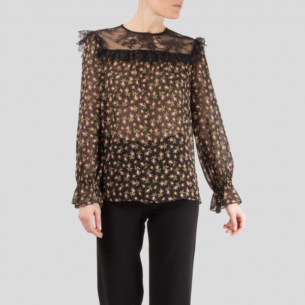 Philosophy Di Lorenzo Serafini Floral Print Lace-Panelled Silk Blouse