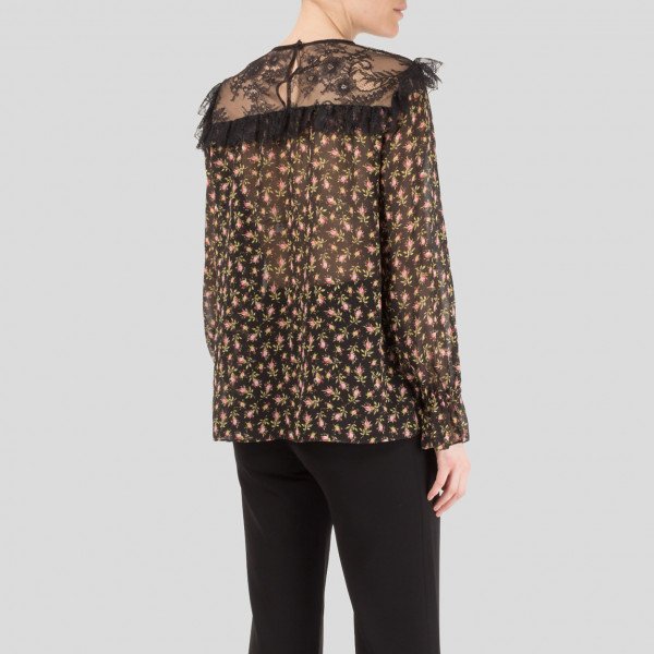 Philosophy Di Lorenzo Serafini Floral Print Lace-Panelled Silk Blouse