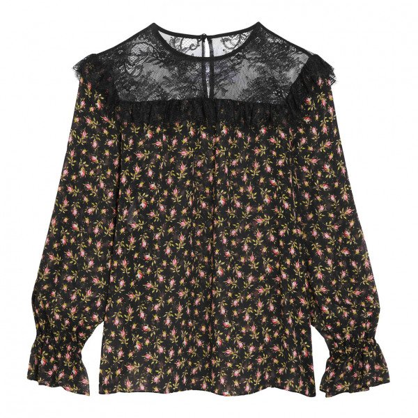 Philosophy Di Lorenzo Serafini Floral Print Lace-Panelled Silk Blouse