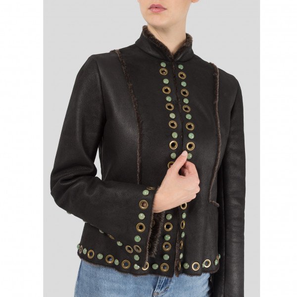 Shanghai Tang Embellished Shearling Jacket