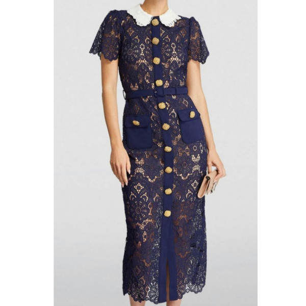 Self-Portrait Floral Guipure Midi Dress
