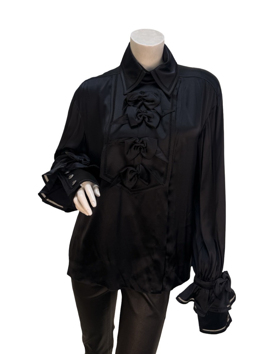 CHANEL Black Silk Ruffled Shirt