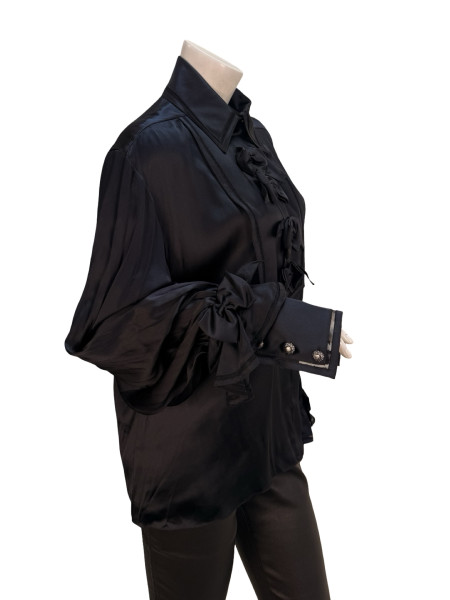 CHANEL Black Silk Ruffled Shirt