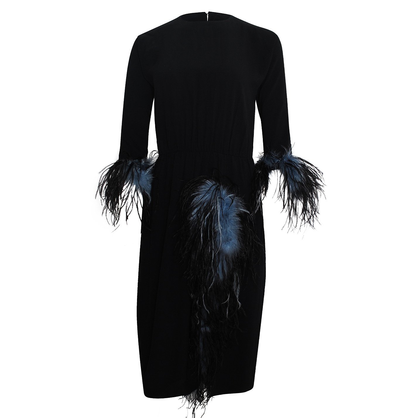 PRADA Feather-Trimmed Crepe Dress