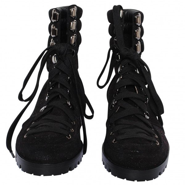 Christian Louboutin Who Runs Flat Crosta Star Black Combat Ankle Boots 35