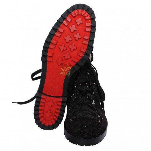 Christian Louboutin Who Runs Flat Crosta Star Black Combat Ankle Boots 35