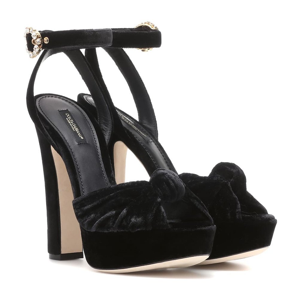 Rent Buy DOLCE & GABBANA Knotted Velvet Platform Sandals | MY WARDROBE HQ