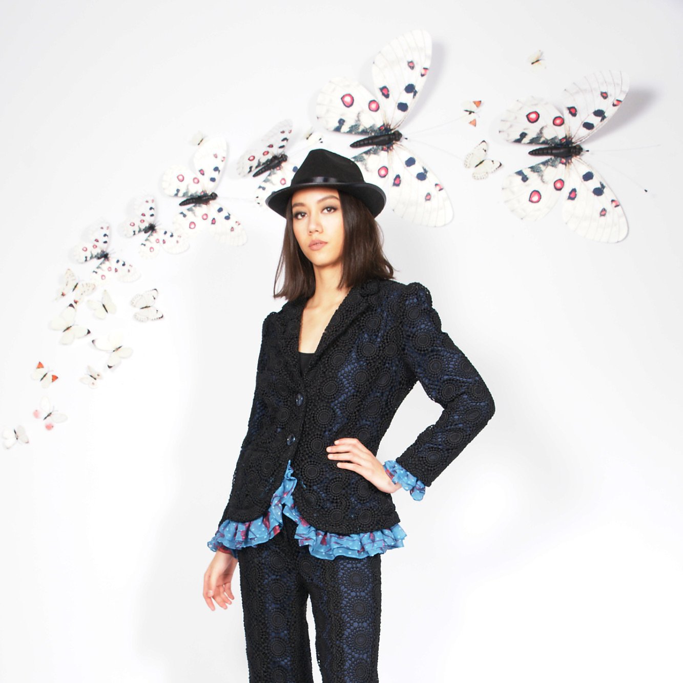 Syra J Crochet Blazer With Ruffles