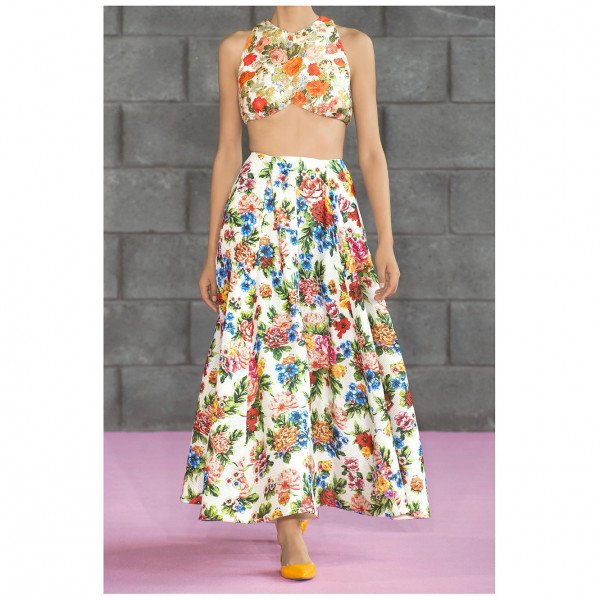 Emilia Wickstead Eleanor Floral-Print Basketweave Maxi Skirt