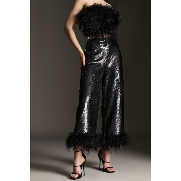 Karen Millen Feather & Sequin Cropped Wide Leg Trousers