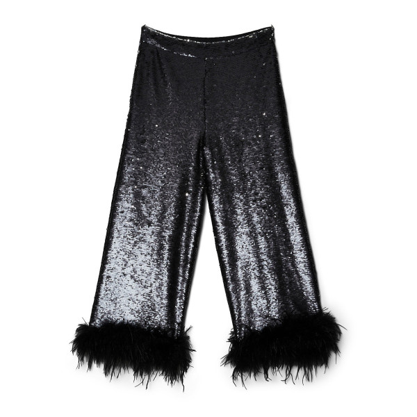 Karen Millen Feather & Sequin Cropped Wide Leg Trousers