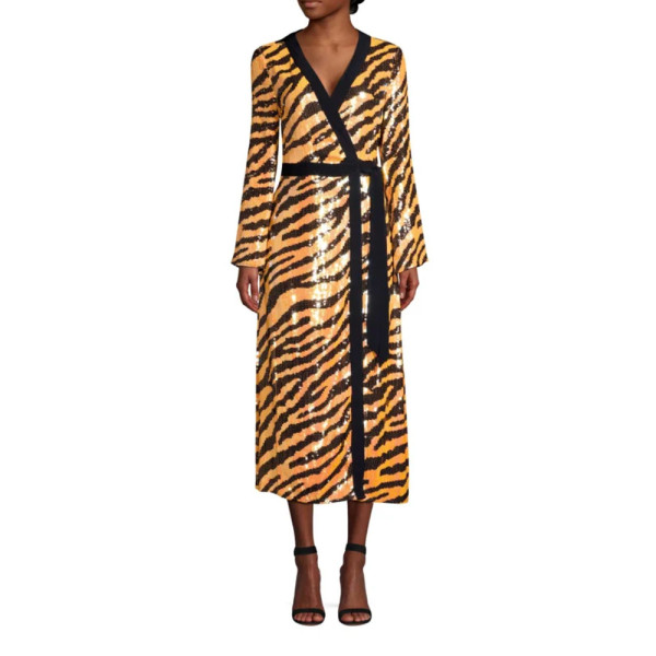 Rixo Gigi Tiger Sequin Midi Dress