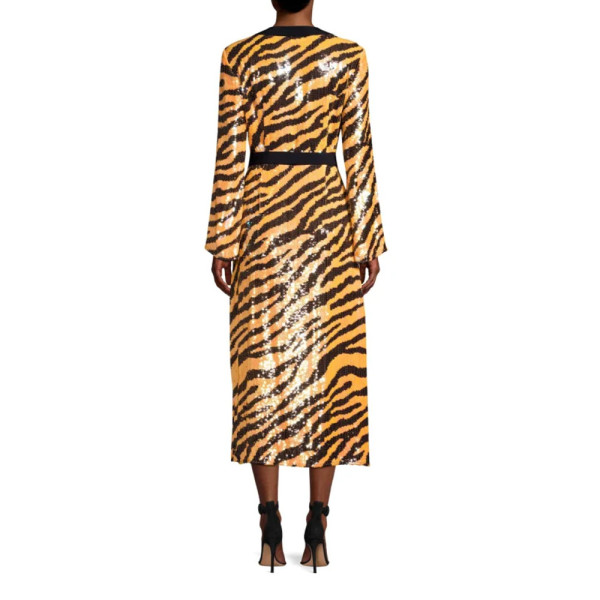 Rixo Gigi Tiger Sequin Midi Dress