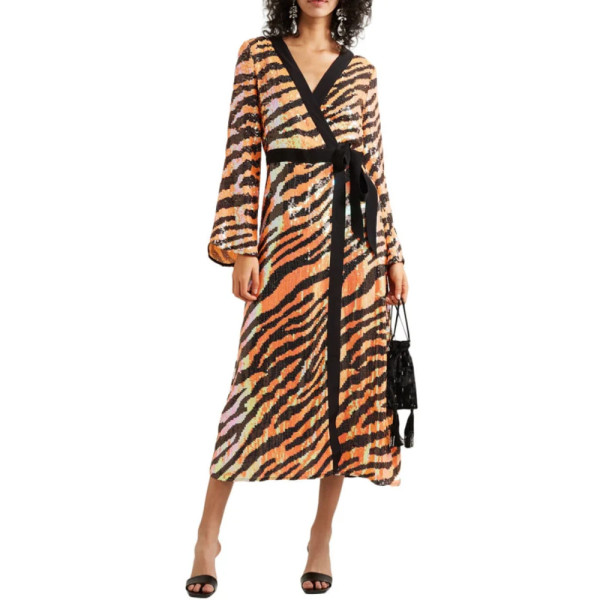 Rixo Gigi Tiger Sequin Midi Dress