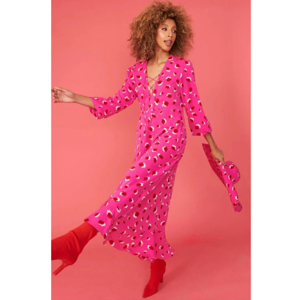 Jayley Jayley Silk Animal Print Maxi Dress