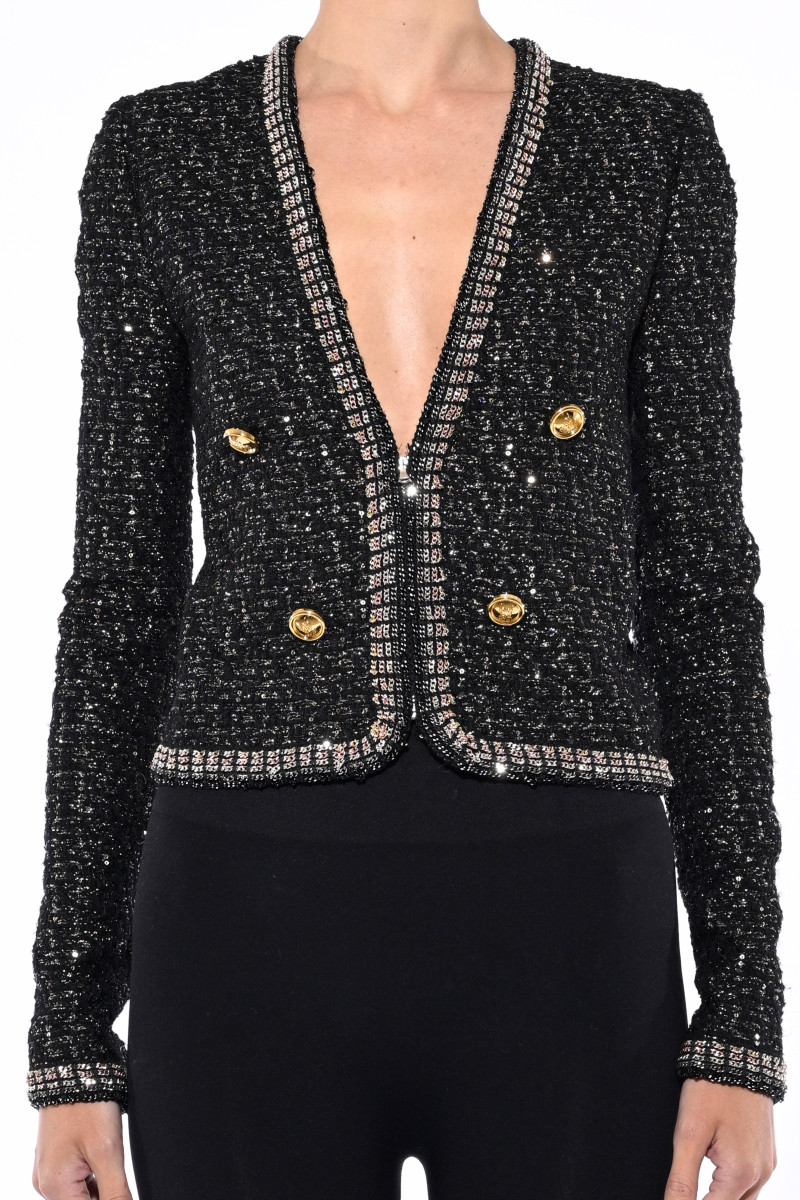 Giambattista Valli Cropped bouclé jacket with gold buttons