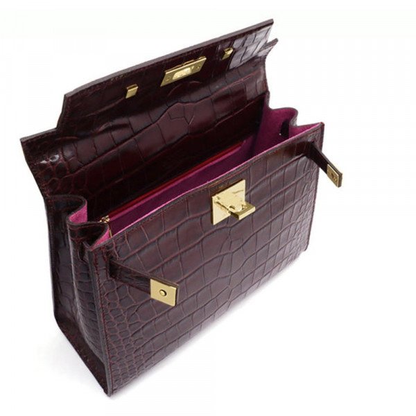 Lalage Beaumont Maya Large 'Croc' Print Leather Handbag - Wine