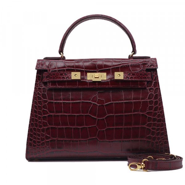 Lalage Beaumont Maya Large 'Croc' Print Leather Handbag - Wine