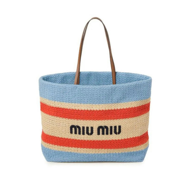 Rent Buy Miu Miu Miu Miu Striped Woven Tote | MY WARDROBE HQ