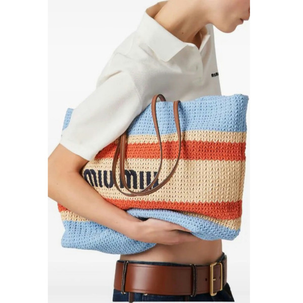 Miu Miu Miu Miu Striped Woven Tote