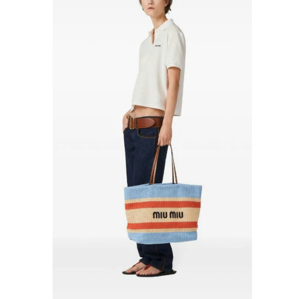 Miu Miu Miu Miu Striped Woven Tote