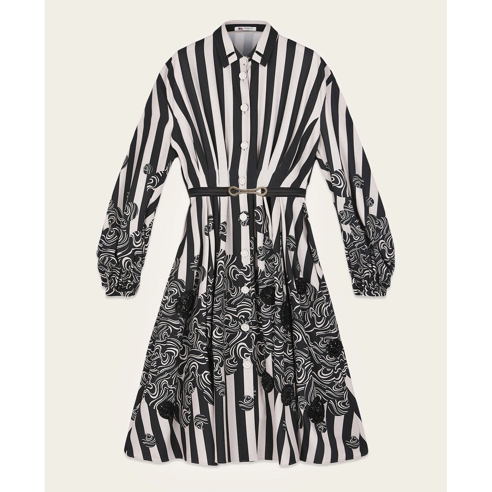 PORTS 1961 Embellished Stripe-Print Shirt Dress