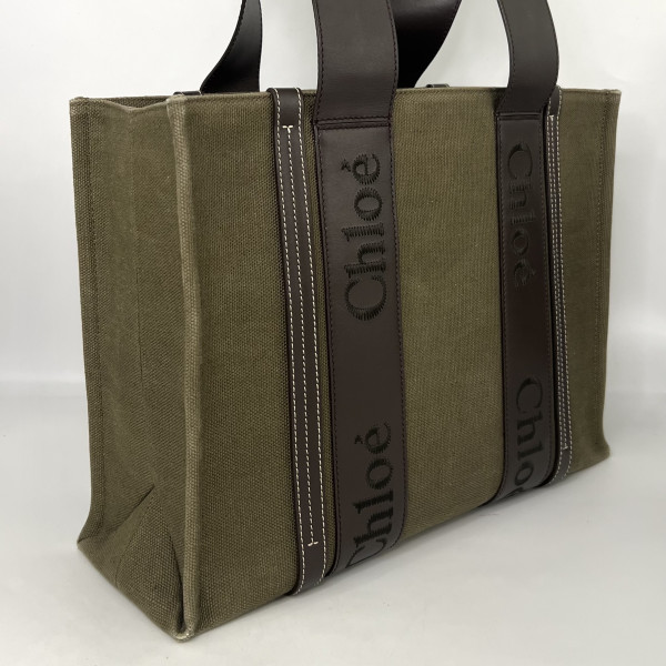 Chloé Chloé Khaki Canvas Woody Tote Bag