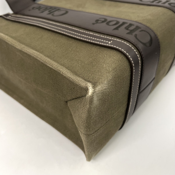 Chloé Chloé Khaki Canvas Woody Tote Bag