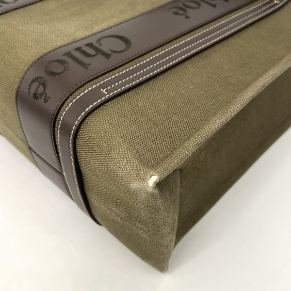 Chloé Chloé Khaki Canvas Woody Tote Bag