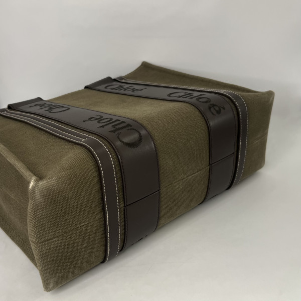 Chloé Chloé Khaki Canvas Woody Tote Bag
