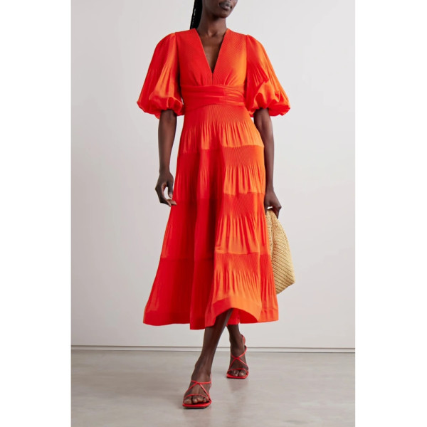 ZIMMERMANN Puff Plisse Tomato Dress