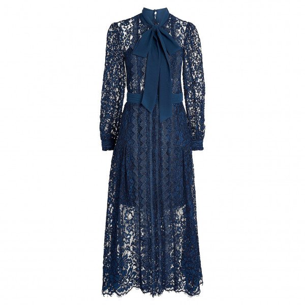 Self-Portrait Lace Pussybow Midi Dress