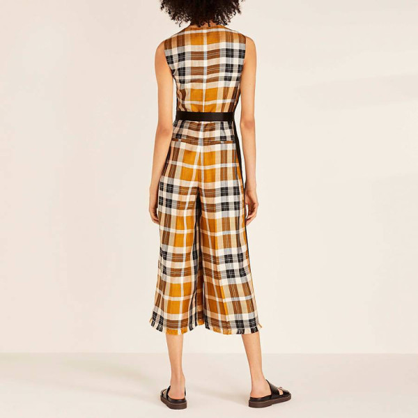 Amanda Wakeley Check Wide Leg Belted Jumpsuit