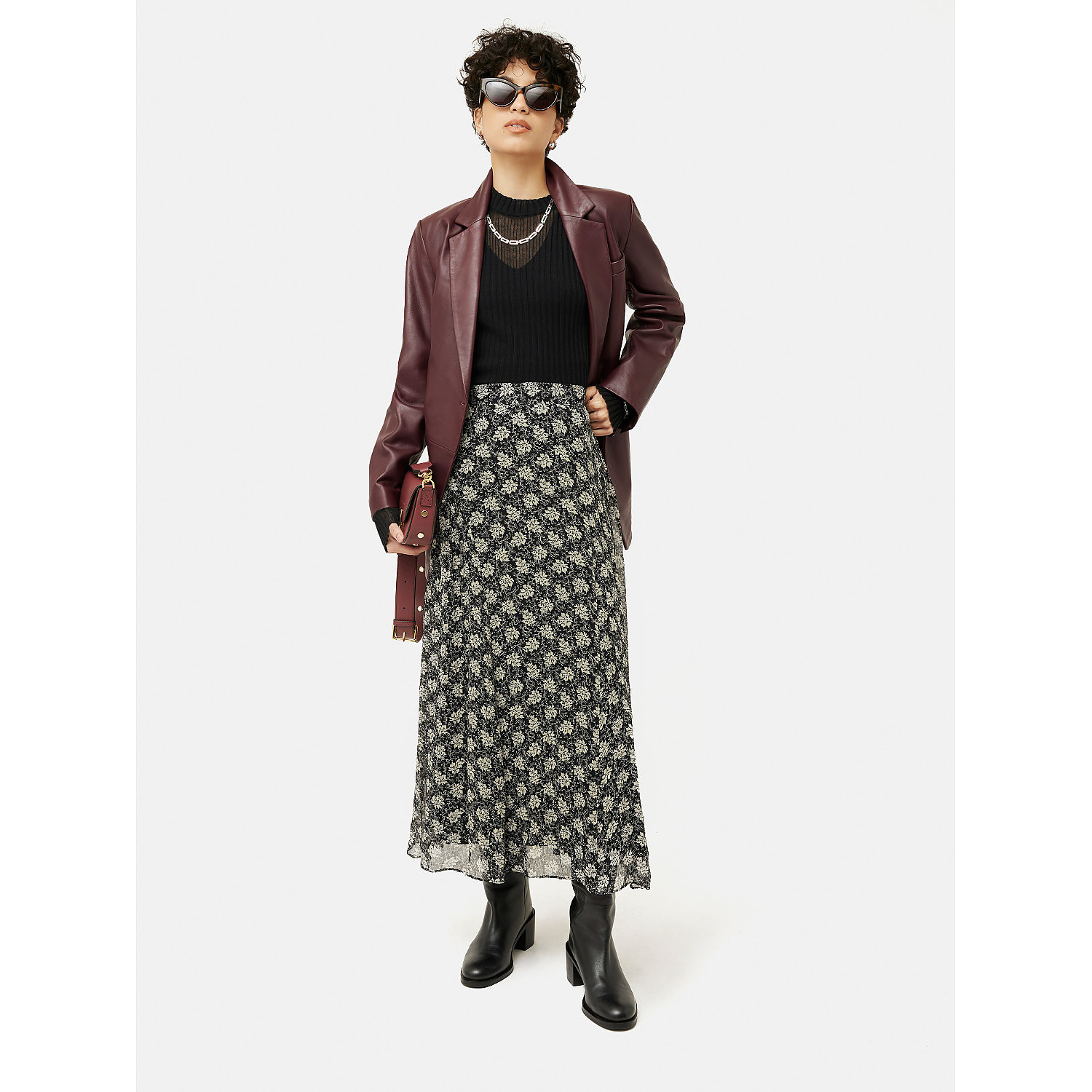 Jigsaw Block Leaf Floral Maxi Skirt