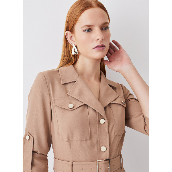 Karen Millen Soft Tailored Belted Crepe High Low Shirtdress