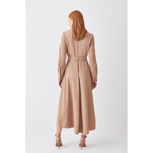 Karen Millen Soft Tailored Belted Crepe High Low Shirtdress