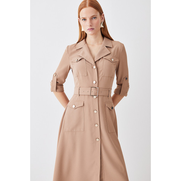 Karen Millen Soft Tailored Belted Crepe High Low Shirtdress