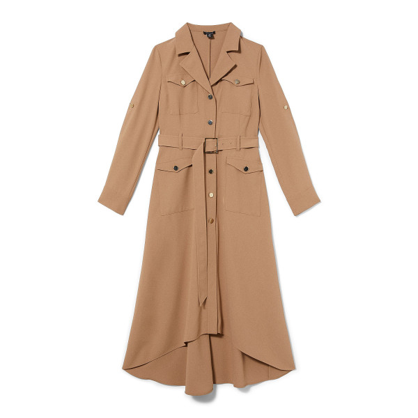 Karen Millen Soft Tailored Belted Crepe High Low Shirtdress