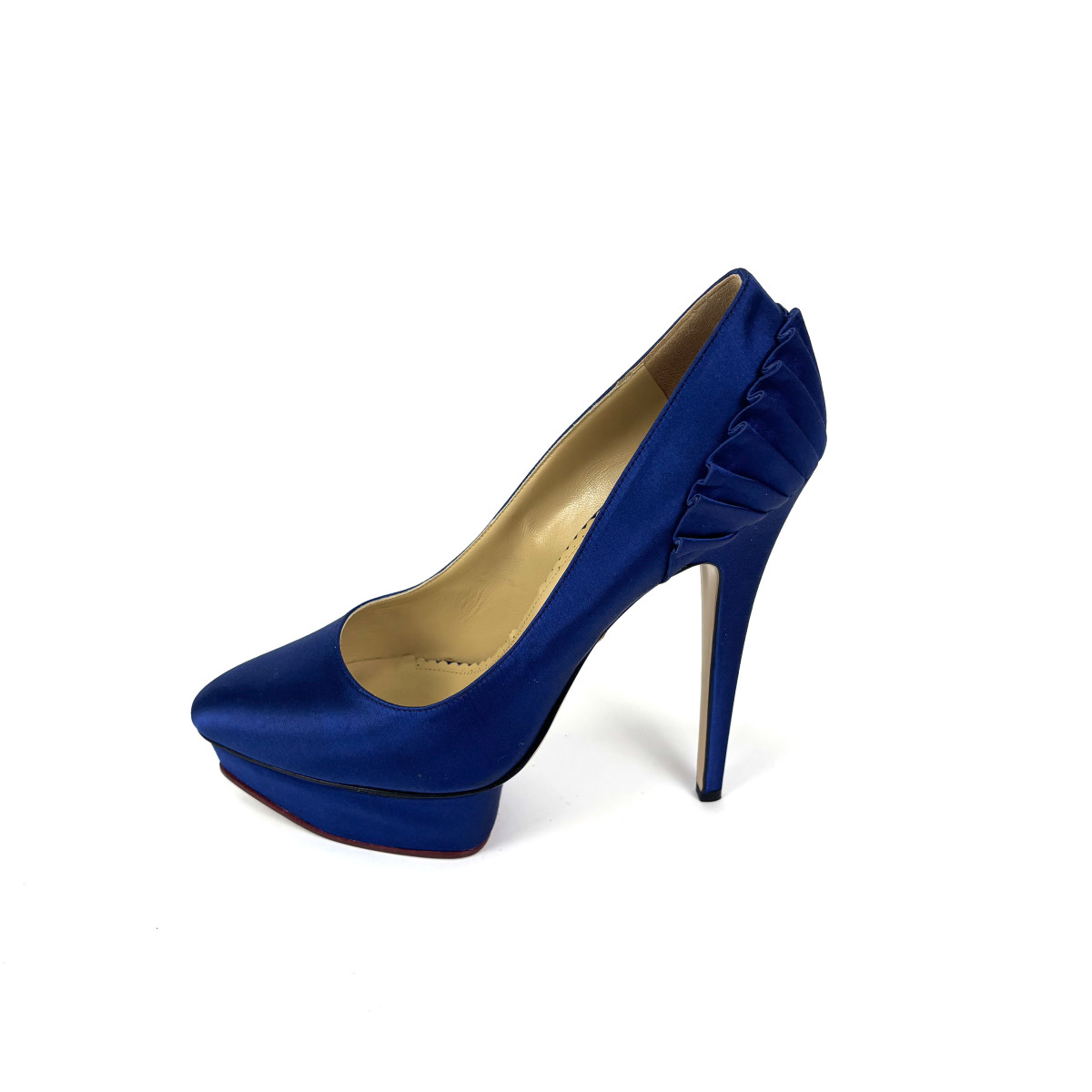 Charlotte Olympia Royal Blue Satin Blake Pleated Pumps