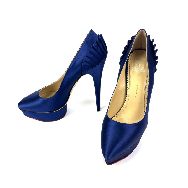 Charlotte Olympia Royal Blue Satin Blake Pleated Pumps