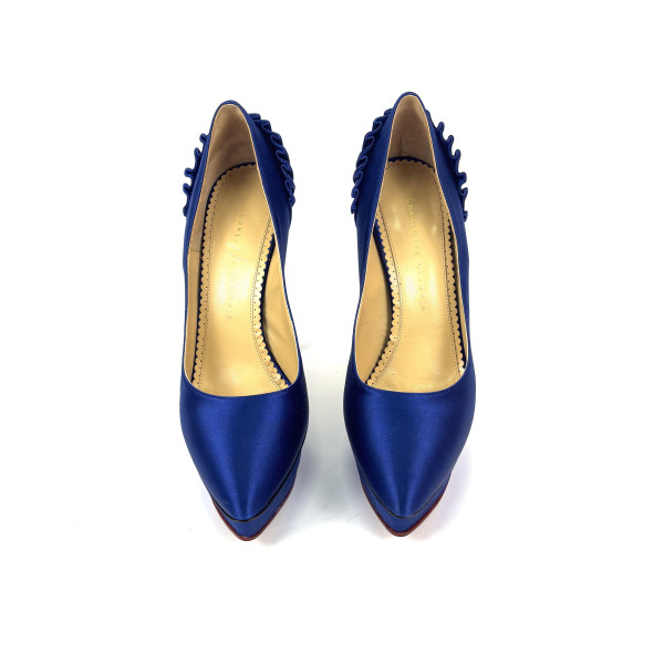 Charlotte Olympia Royal Blue Satin Blake Pleated Pumps