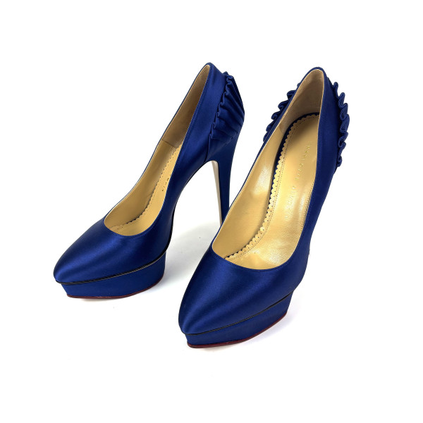 Charlotte Olympia Royal Blue Satin Blake Pleated Pumps