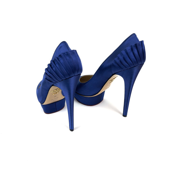Charlotte Olympia Royal Blue Satin Blake Pleated Pumps