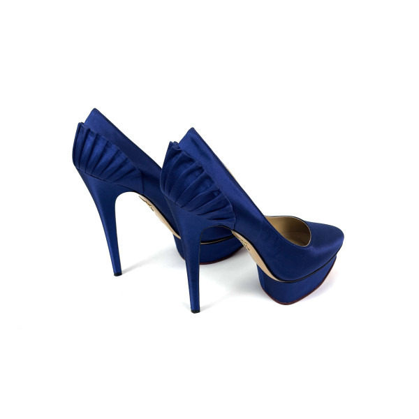 Charlotte Olympia Royal Blue Satin Blake Pleated Pumps