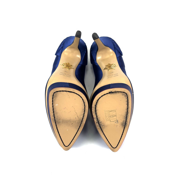 Charlotte Olympia Royal Blue Satin Blake Pleated Pumps
